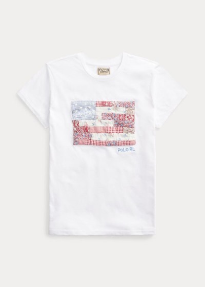 Women's Polo Ralph Lauren Patchwork Flag Cotton T Shirts | 394176IEG